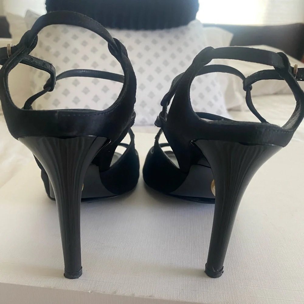 Authentic CHANEL Pearl Heel Strappy Sandals - Black & Yellow - Size 41